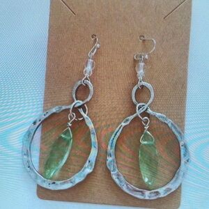 Silver and Green Dangle Earrings